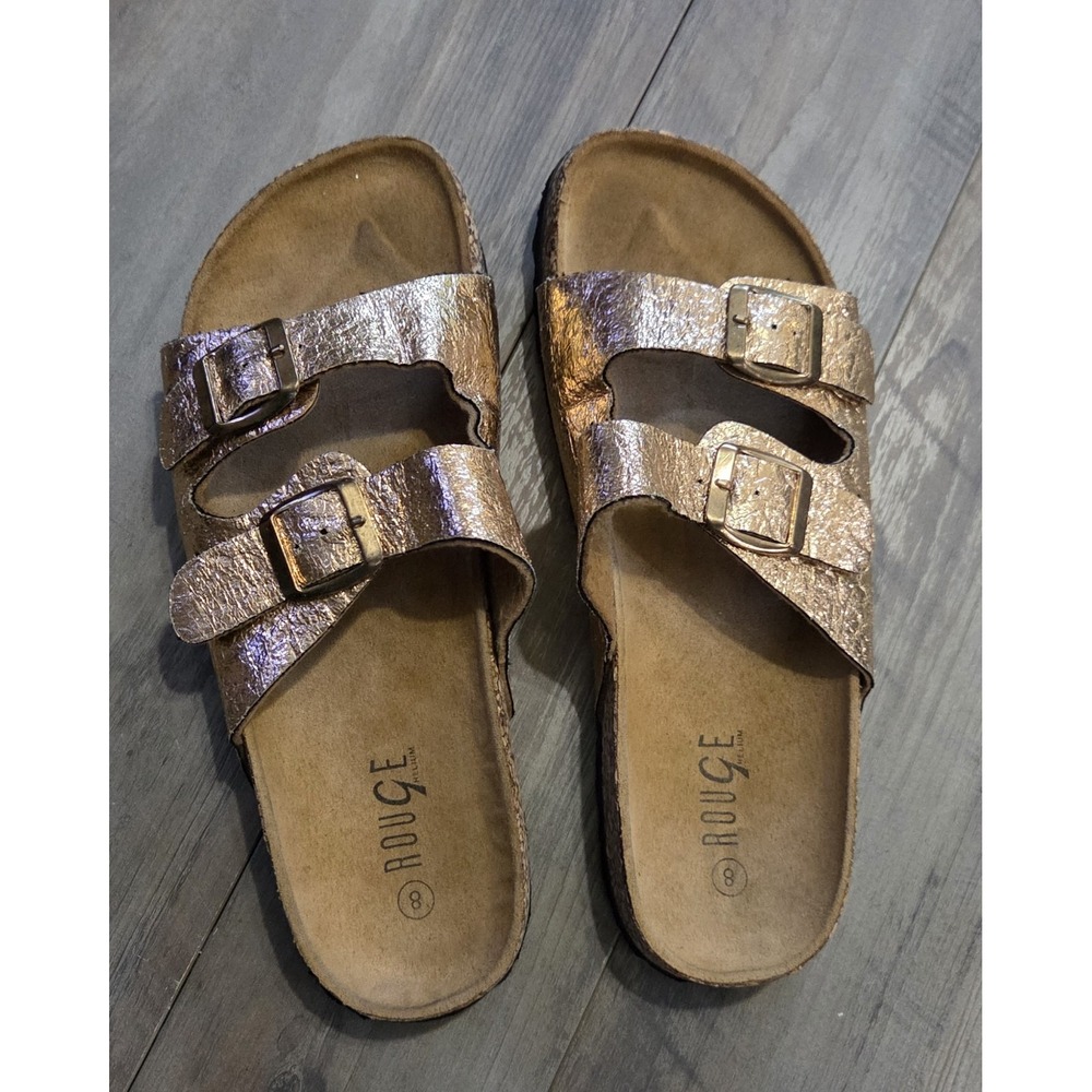 Rouge Helium Rose Gold Double Strap Slide On Sandals Women Sz 8